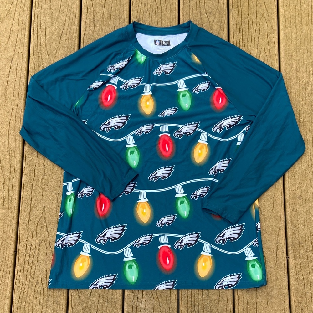 NFL Philadelphia Eagles Christmas Light Pajama Top Long Sleeve Size Large